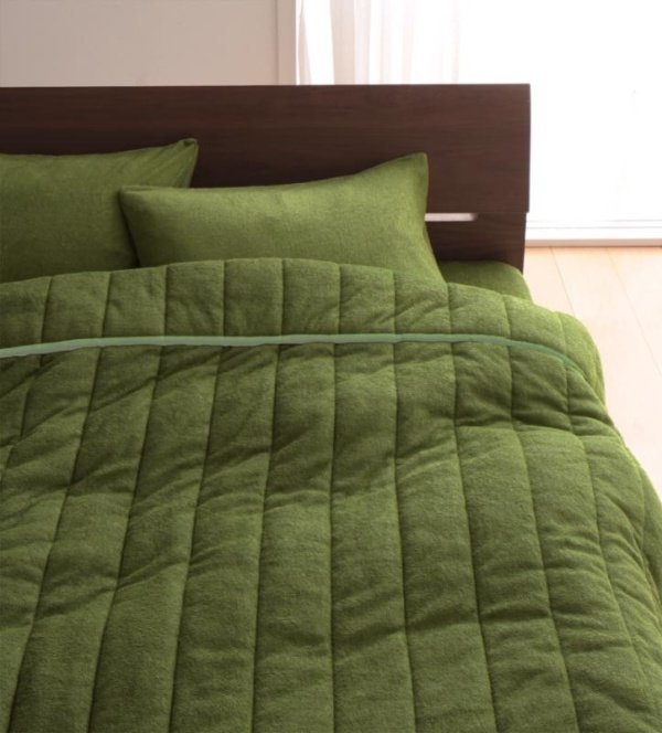 タオル地 タオルケット と ベッド用ボックスシーツ のセット クイーンサイズ 色-オリーブグリーン /綿100%パイル たおるけっと カバー