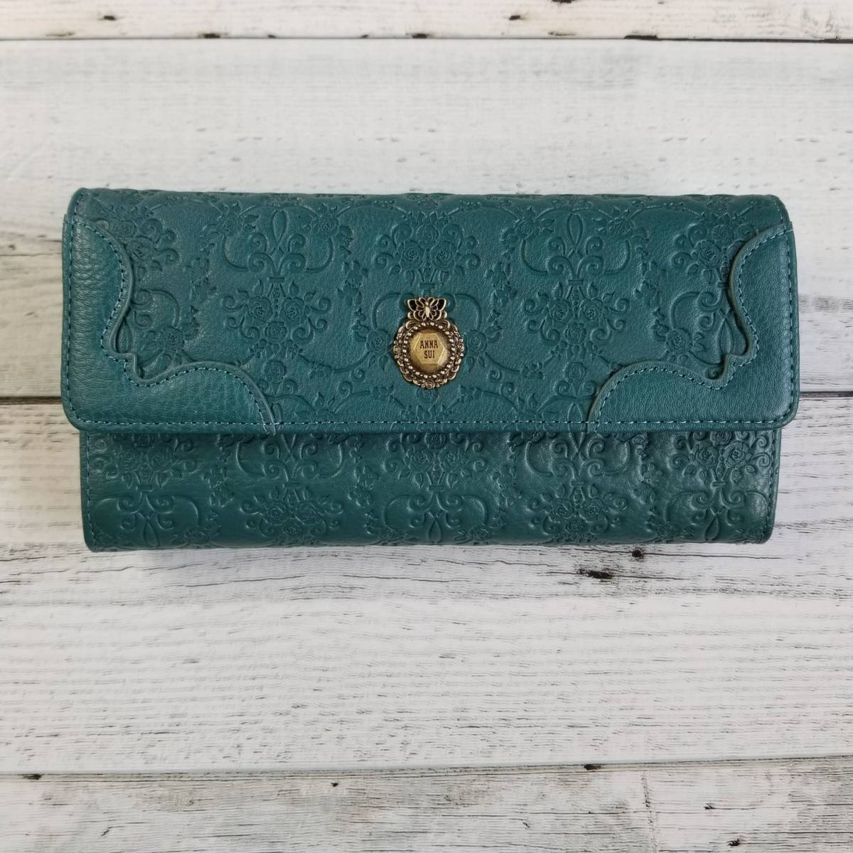 ヴィンテージローズ新品 ANNA SUI アナスイ 本革 がま口長財布/外口金