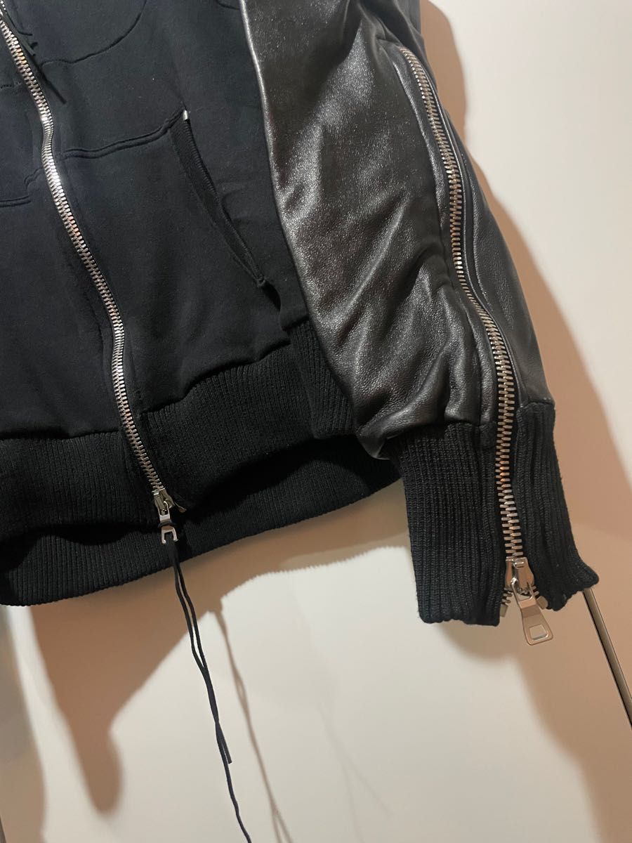 CAVIALE ジップアップパーカー フーディー シープレザー袖 HOODIE