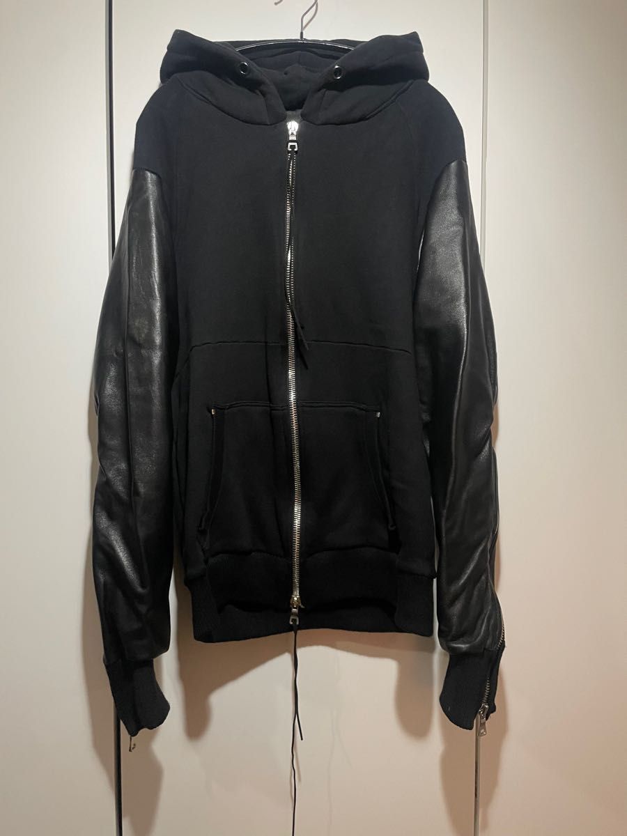 CAVIALE ジップアップパーカー フーディー シープレザー袖 HOODIE