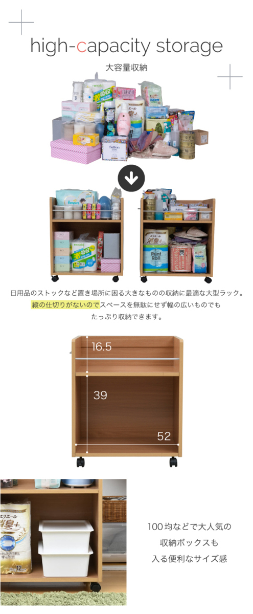 ワイド ワゴン クローゼット 収納 ラック 2個セット 幅38.5 奥行58 .5 キャスター付き 大容量 日用品 ホワイト M5-MGKJKP00129WH_画像5