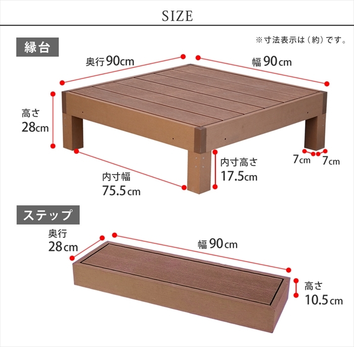 人工木ウッドデッキ ecofeel エコフィール 4台 ステップセット PWDE-4P-STP ライトブラウン M5-MGKSMI00414LBR_画像9