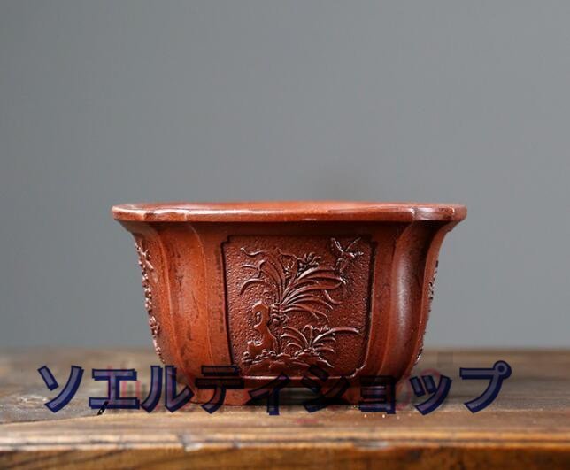  new arrival * purple sand purple mud bonsai pot plant pot angle pot comming off carving purple mud . handmade hand made width 15.7cm× height 8.8cm