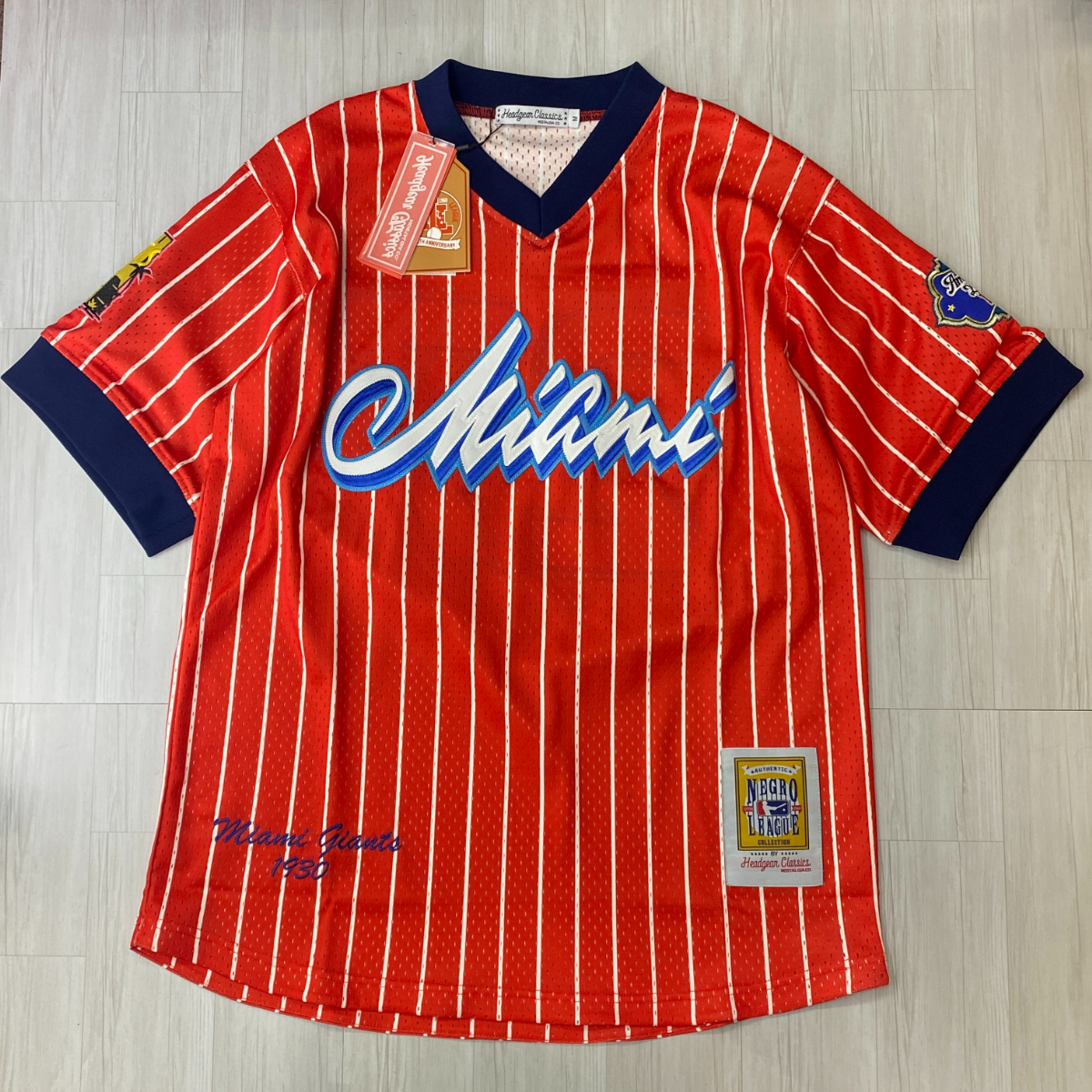 USA正規品 【M】 HGC ニグロリーグ Negro League マイアミ ジャイアンツ Miami Giants 背番号27 Vネック ベースボールシャツ ユニフォーム