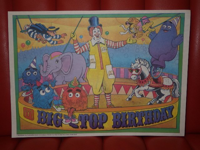 80’S★McDonald's★ポスター★18★ビンテージ★マクドナルド★アート★壁掛け★Big Top Birthday プレースマット サーカス ピエロ USA雑貨_画像2