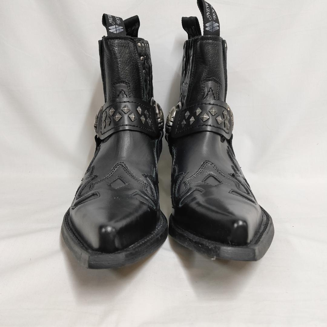○☆新品 未使用 New Rock メタルスタッズ付き アンクルブーツ ブラック-
