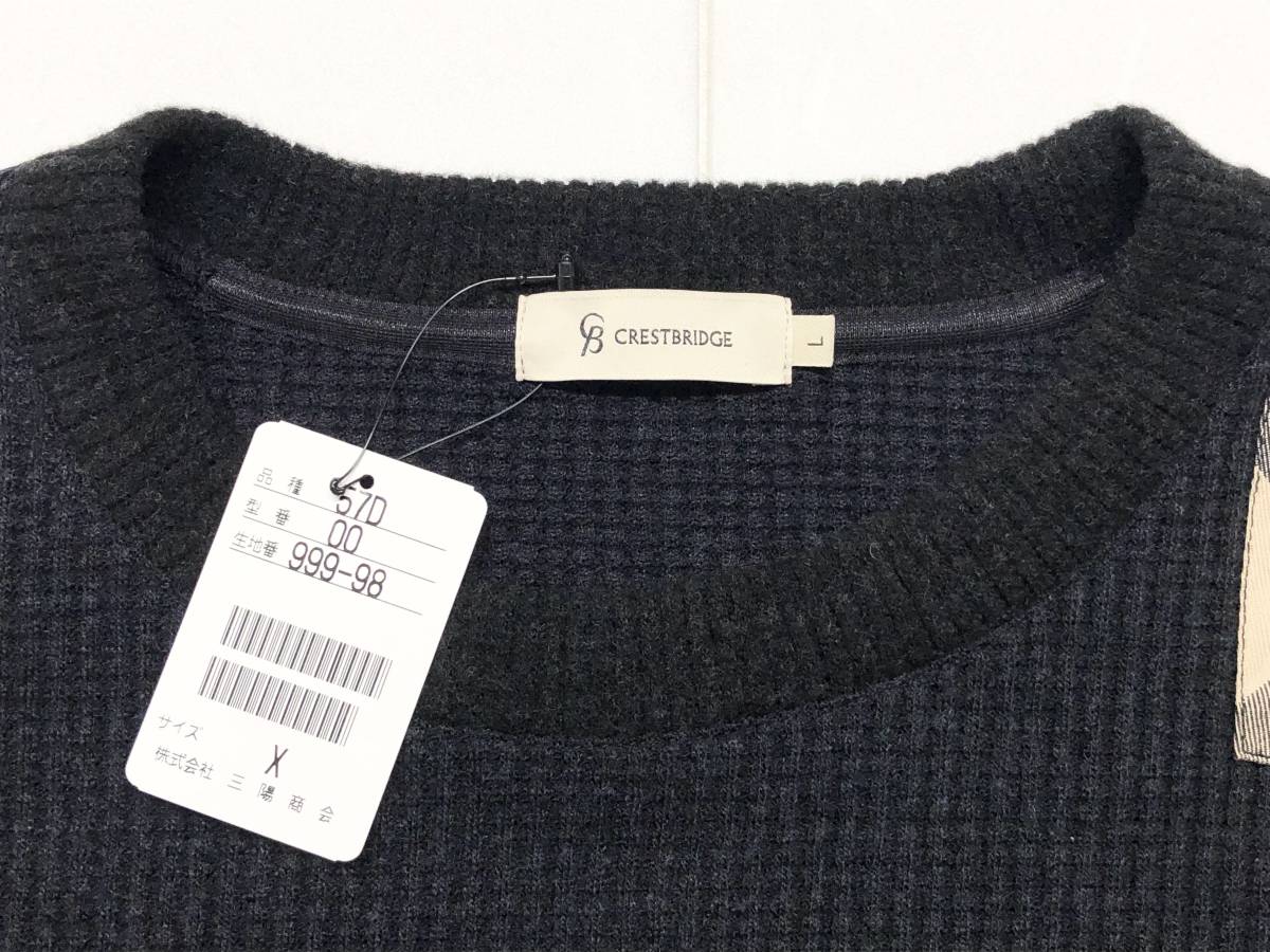 ○★新品未使用 CB CRESTBRIDGE(シービークレストブリッジ) ショルダーチェックニット L ブラック★○