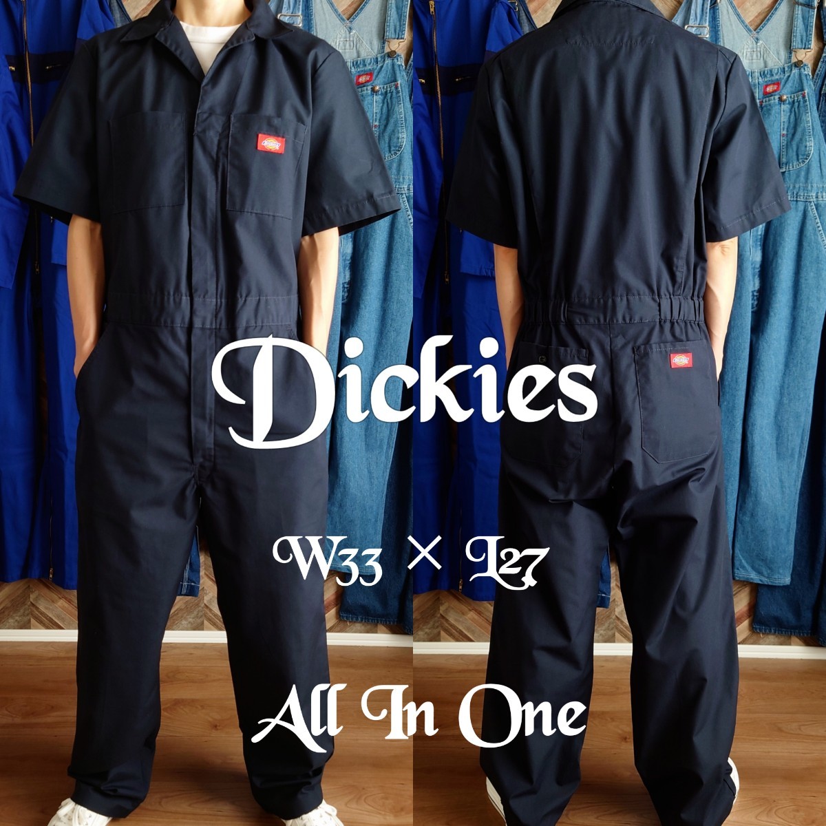 Dickies ディッキーズ 半袖オールインワン ツナギ 濃紺 古着 W33