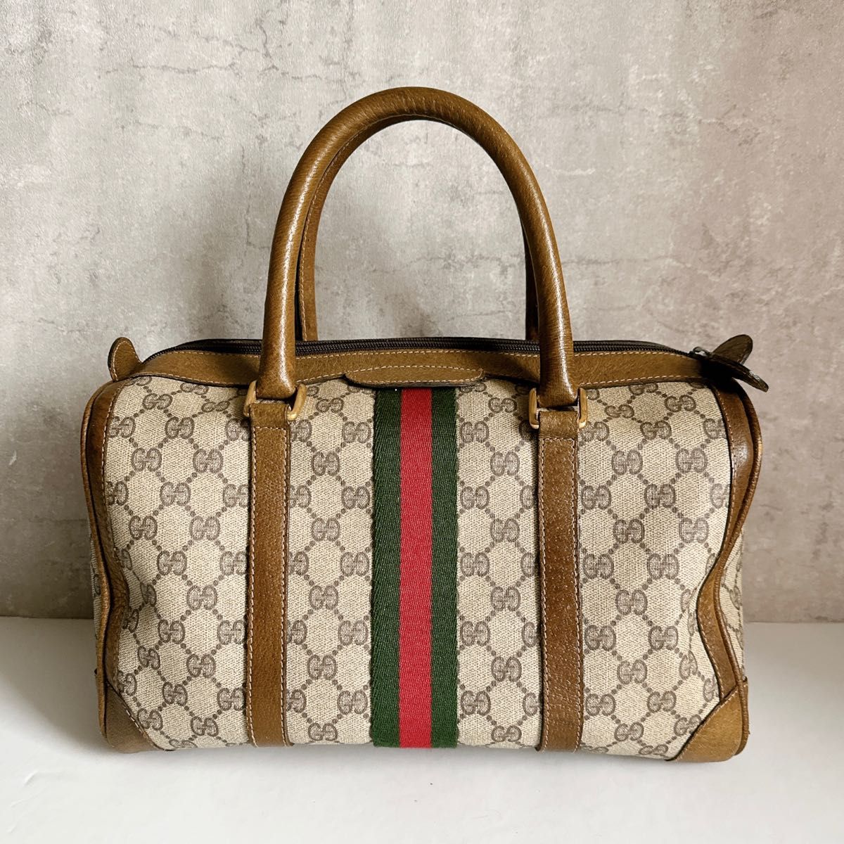 良品】GUCCI ボストンバッグ ハンドバッグ GG シェリーライン オールド