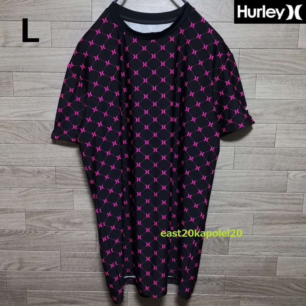 Hurley ハーレー ドット ロゴ 総柄 メンズ ラッシュガード UPF50 半袖 Tシャツ L size ブラック 美品 サーフィン サーフ コンプレッション_画像1