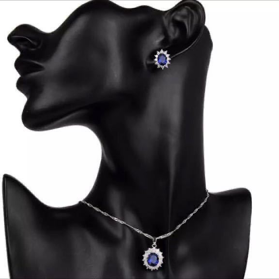  new goods CZ sapphire 2 point set sapphire earrings sapphire necklace silver blue blue present small pra present free shipping 