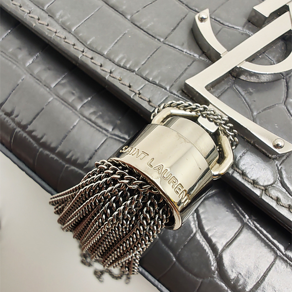 [ б/у товар ] Yves Saint-Laurent сумка на плечо Kate кисточка маленький крокодил en Boss кожа серый 474366