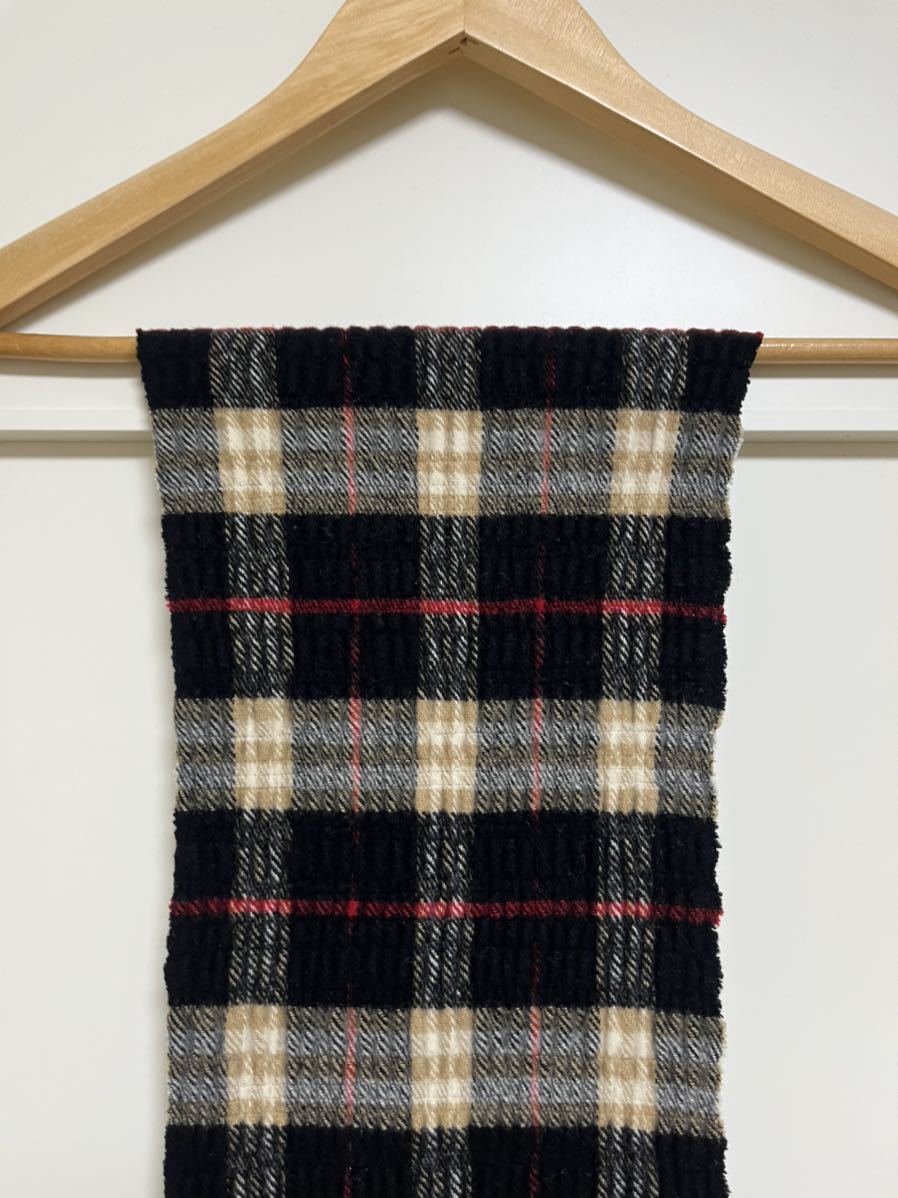 BURBERRY バーバリー マフラー メリノウール90% カシミヤ10% 細長マフラー ブラック 立体的 送料無料