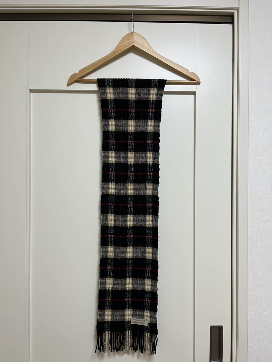 BURBERRY バーバリー マフラー メリノウール90% カシミヤ10% 細長マフラー ブラック 立体的 送料無料