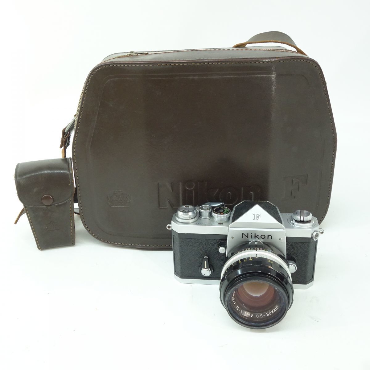 105 Nikon/ニコン Nikon F アイレベル 後期ボディ 一眼レフカメラ レンズ、革ケース付 ※中古現状品