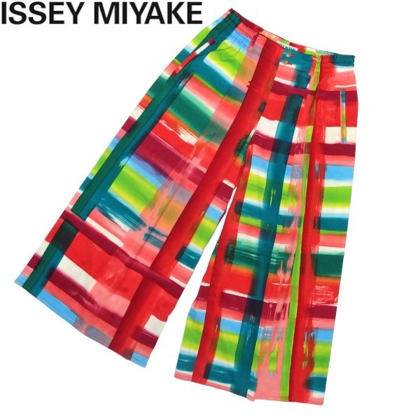 美品★ISSEY MIYAKE プリント タック ワイドスラックス パンツ ボトム 総柄 イッセイミヤケ★_画像1