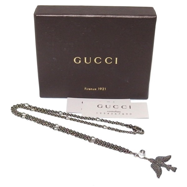 美品★グッチ インターロッキングG バード ネックレス フェイクパール 鳥 シルバー SV925 GUCCI★