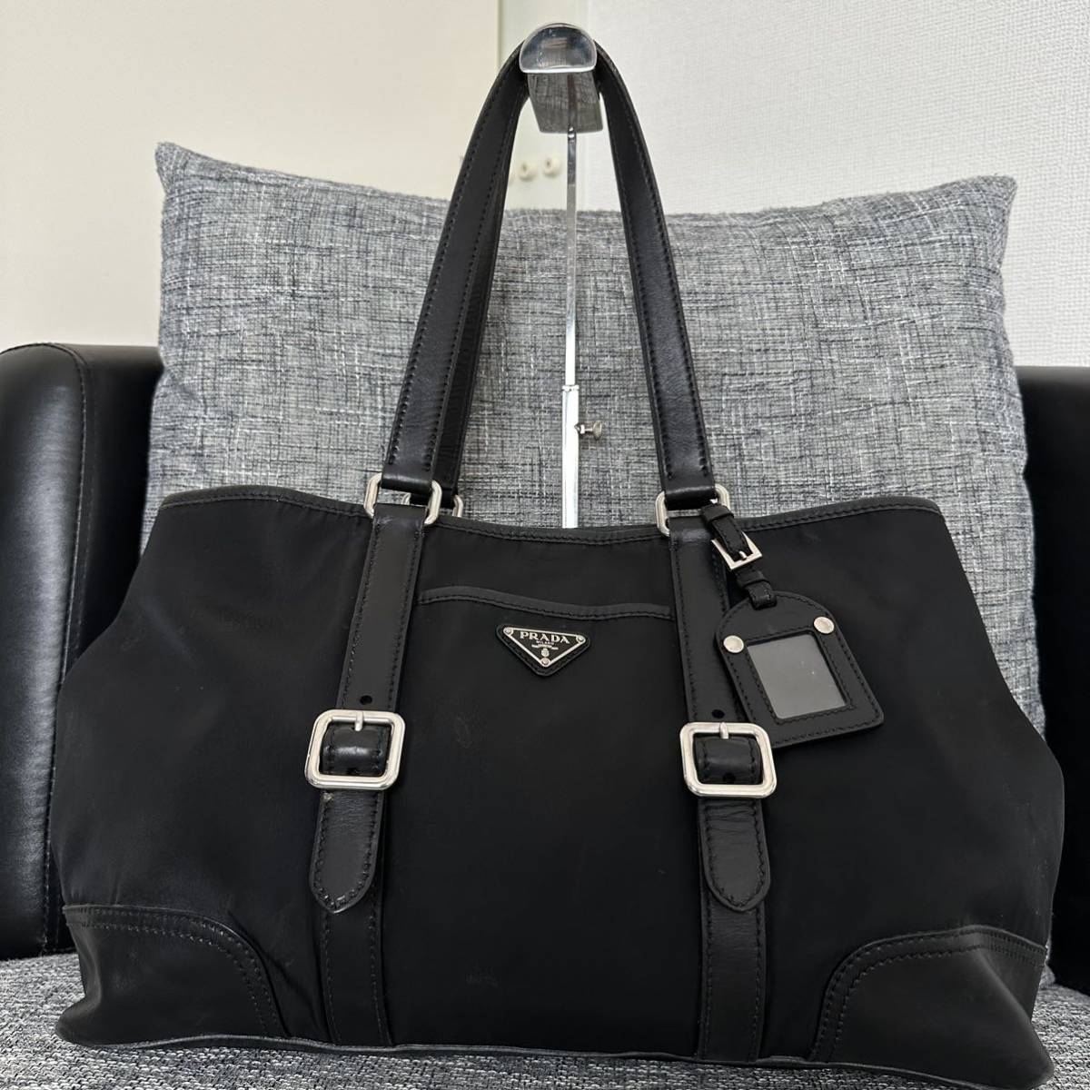 1円〜 PRADA レザートートバッグ ビジネス 三角ロゴプレート A4以上