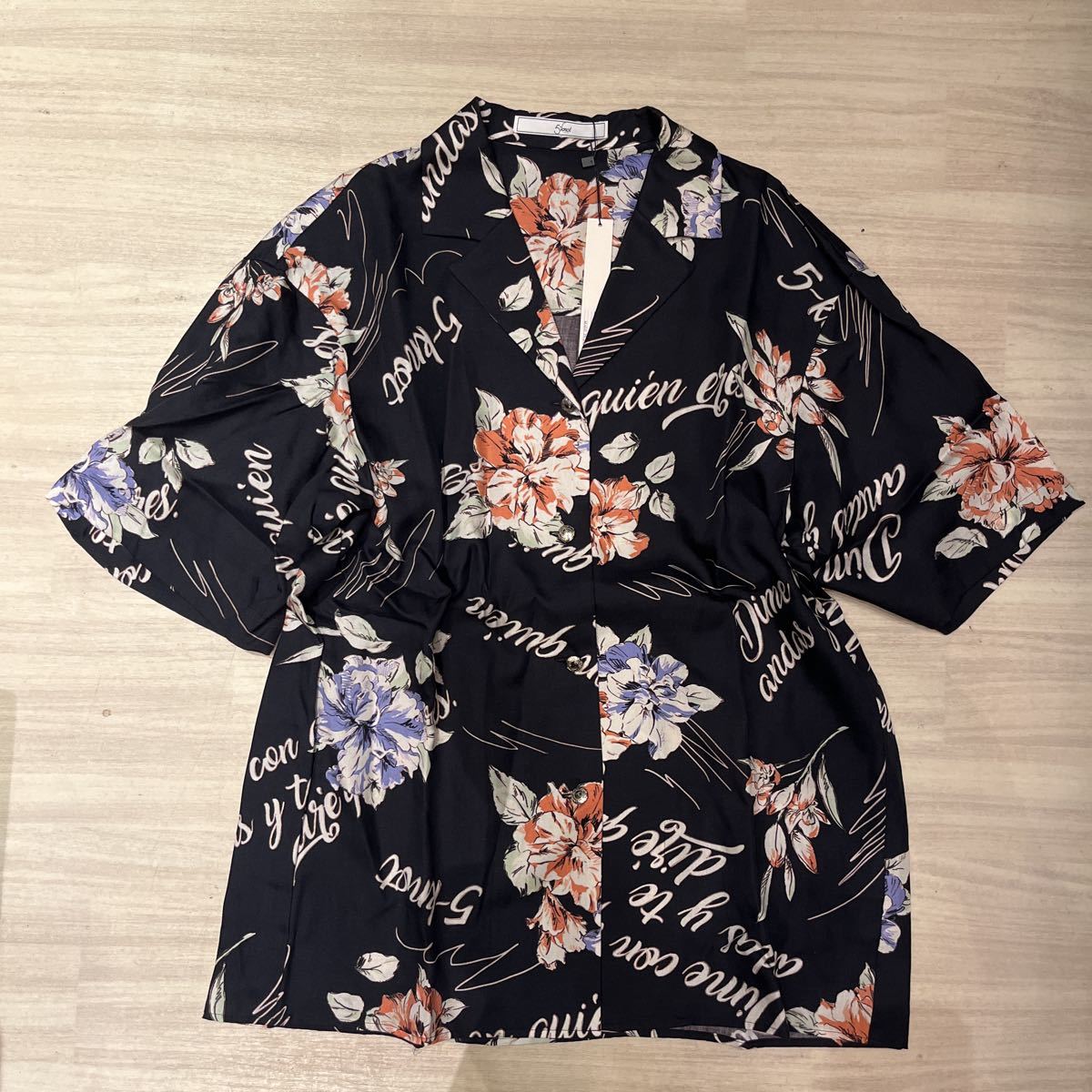 5-knot アロハシャツ CUBAN-FLOWER PRINT SHIRT ブラック　SIZE F ユニセックス