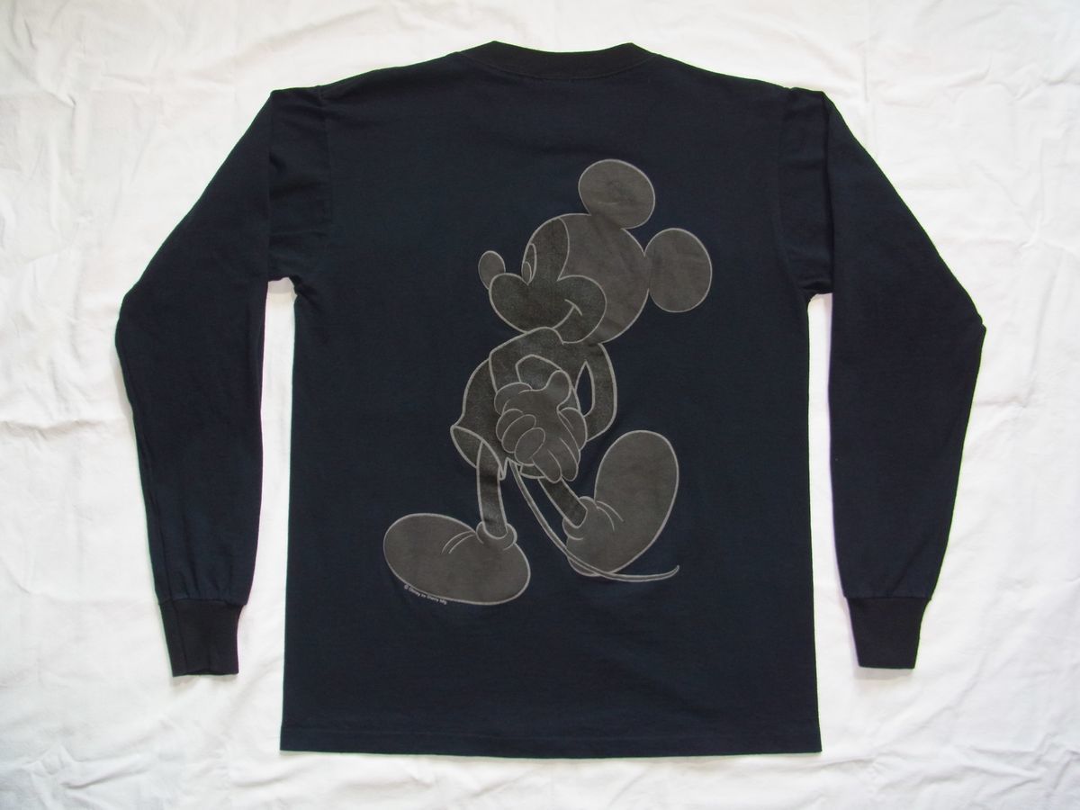 ☆ 90s USA製 ビンテージ MICKEY MOUSE ミッキーマウス モノトーン 両面プリント 長袖 Tシャツ sizeM 黒 ☆古着 ロンT Disney 80s オールド_画像2