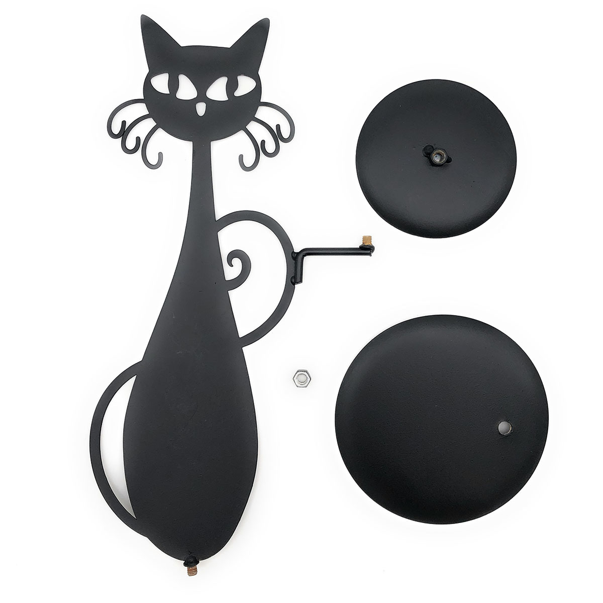 キャンドルスタンド 黒猫 透かしの瞳 長いヒゲとシッポ 円型トレイ 金属製_画像5