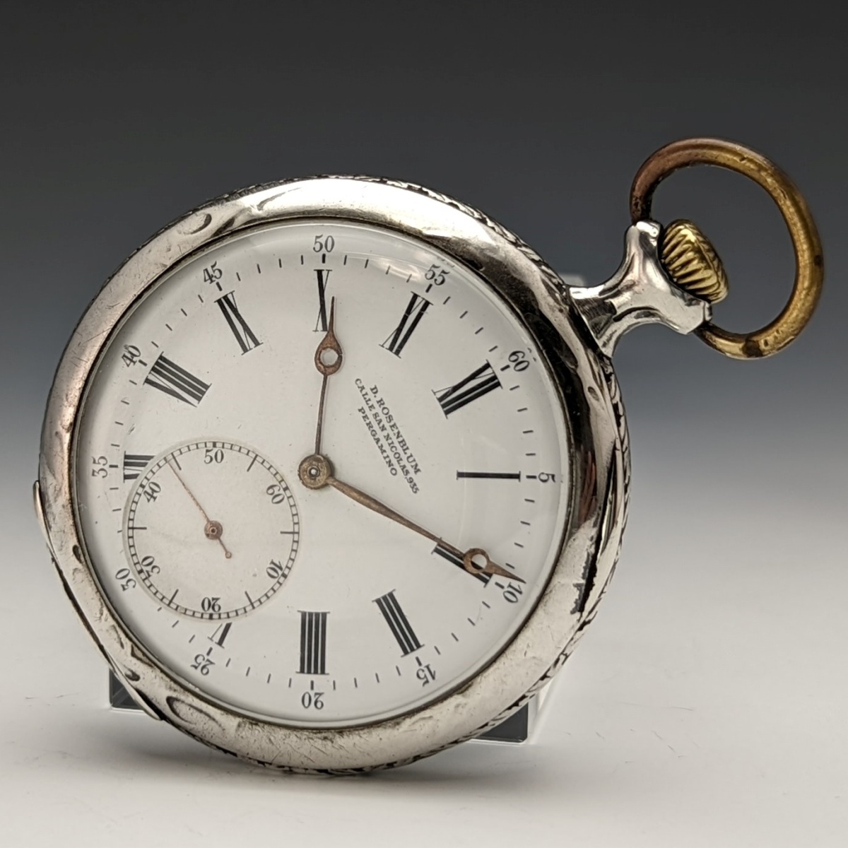 上品】 アンティーク スイス PRIVILEGE ボーリング彫刻 銀側 懐中時計