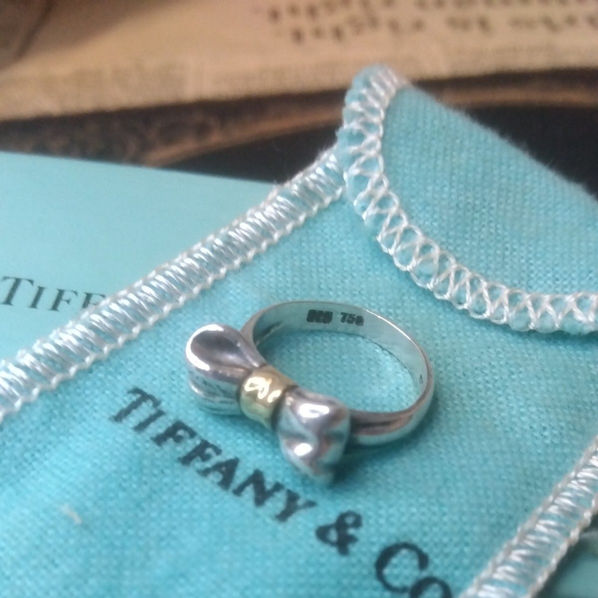 ティファニー　TIFFANY&Co.　925×750　コンビ　リボンモチーフ　指輪/リング（約7号）【比較的美品】