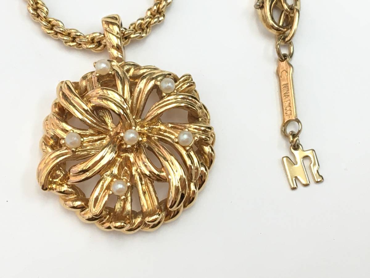 41976 NINARICCI Nina Ricci fake pearl necklace Gold 