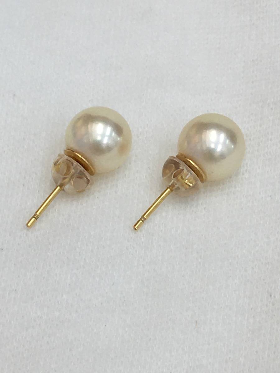 41142 K18 18 gold pearl pearl earrings natural approximately 8mm