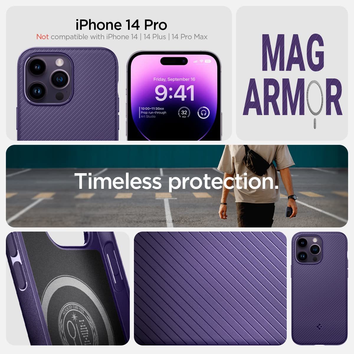 Spigen iPhone 14 Pro ケース Magsafe対応 マグネット搭載 TPU ワイヤレス充電対応 耐衝撃 すり傷防止 ACS05588 (ディープ・パープル)_画像2