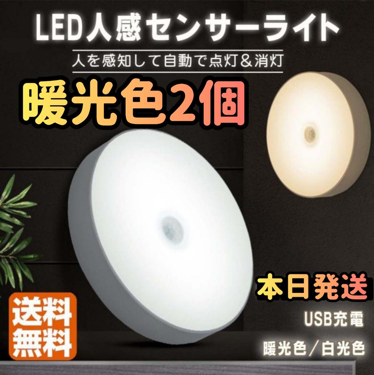 人感センサー 人感ライト センサーライト ライト 電球 電気 LED ワイヤレス 自動点灯 小型 常夜灯 USB充電式 明るさ調整