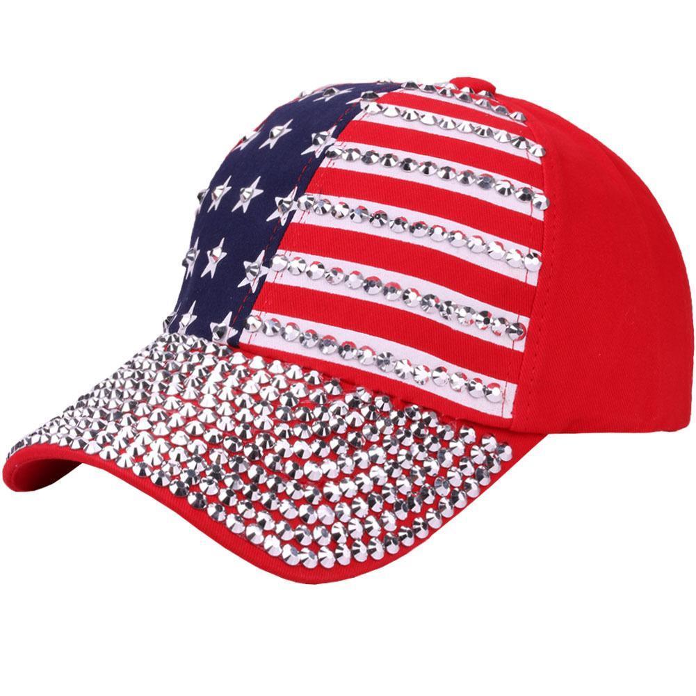 豪華キャップ　ラインストーン　帽子　男女兼用　調整可　アメリカ国旗　レッド_画像1
