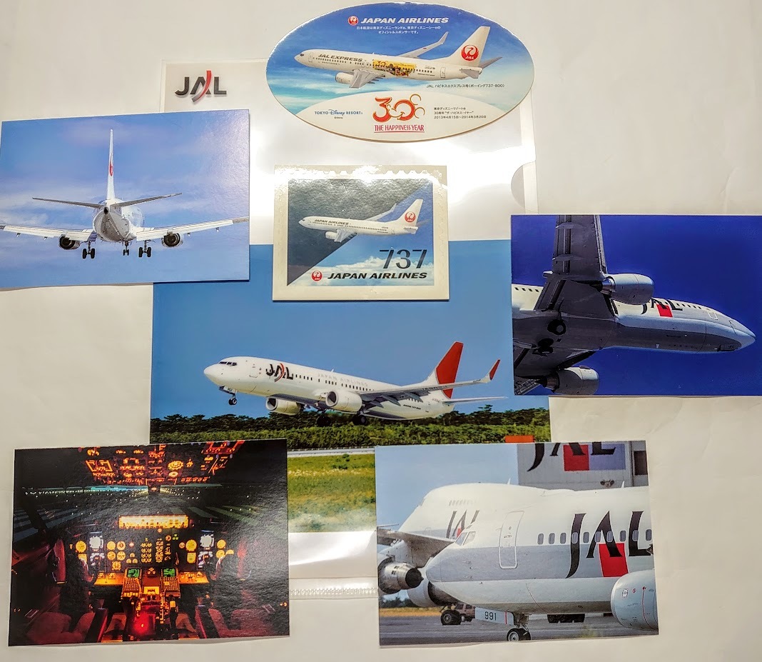 【レア 】 JAL/日本航空 B737 ボーイング737のポストカードとステッカー、クリアファイルのセット_画像1