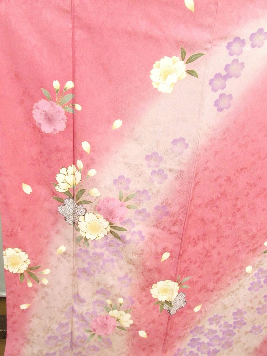 さ195　正絹　振袖　ピンク色系地　桜柄　美品　身丈169ｃｍ_画像3
