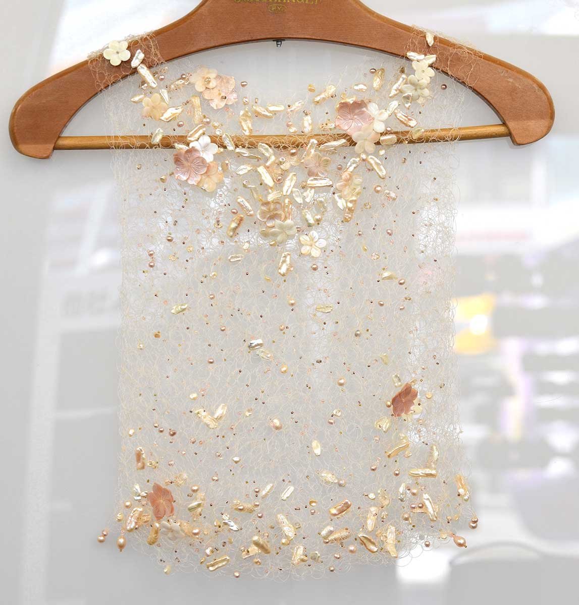 ●【美品】パール　ドレス　服　スパンコール　真珠　本真珠