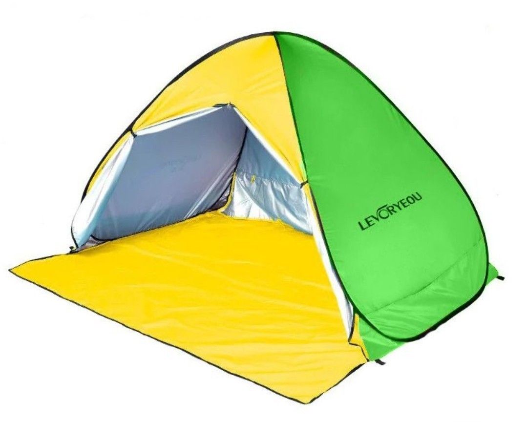 新品　ポップアップテント　ワンタッチテント　ビーチテント　大きめ　3-4人用　UVカット　軽量　収納袋付き　黄色