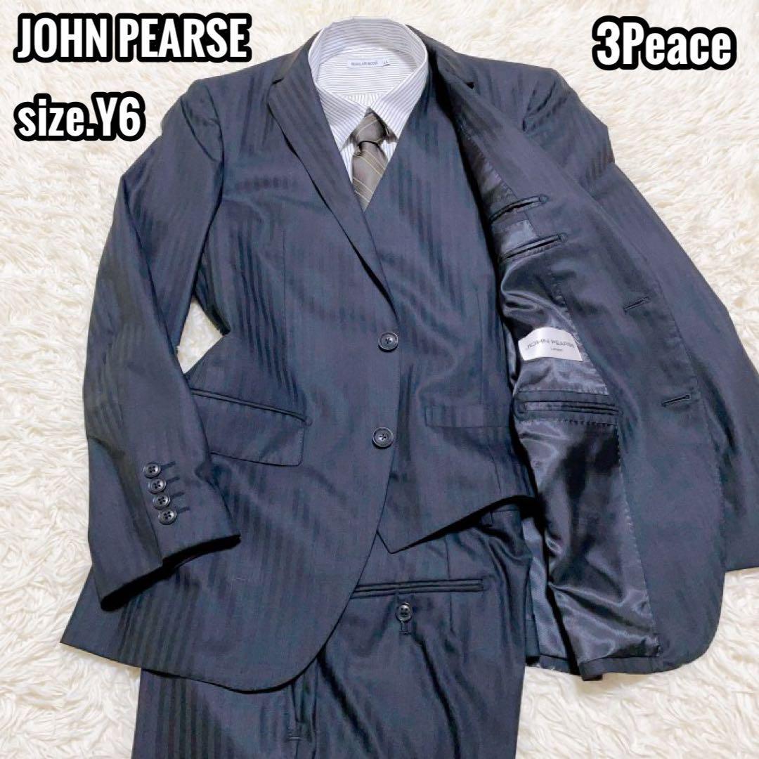 JOHN PEARSE スリーピーススーツ セットアップ ブラック Y6 ジョンピアース L 黒 コナカ konaka 2B フォーマル ビジネス