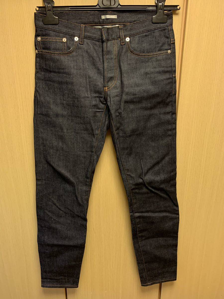 正規 18AW Dior Homme ディオールオム KRIS VAN ASSCHE レザータグ リジッド インディゴ ストレッチ スリム デニム 27 863DS11A4210