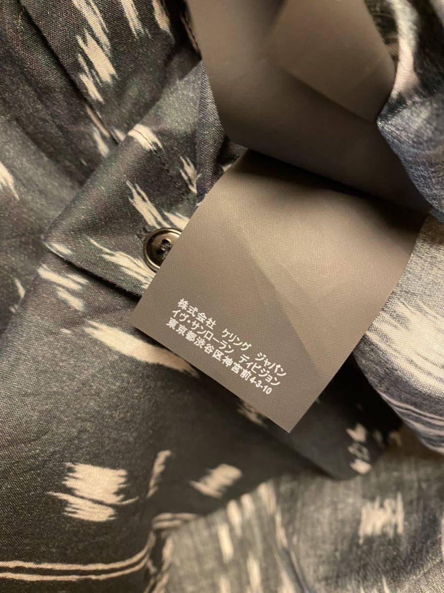 正規 18SS Saint Laurent Paris サンローランパリ Hedi Slimane エディ期 総柄 S/S ショートスリーブ シャツ 黒白 37 14 1/2 498977 Y312S