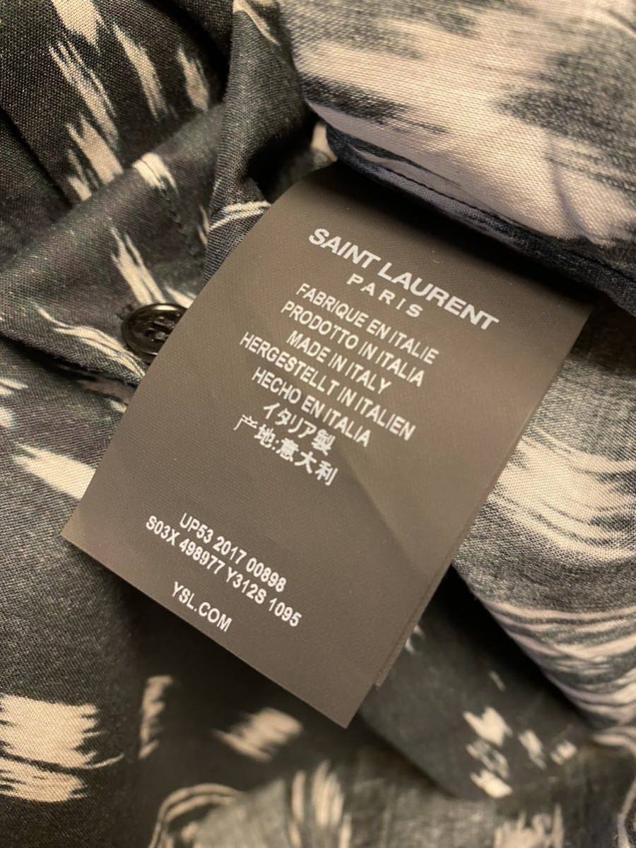 正規 18SS Saint Laurent Paris サンローランパリ Hedi Slimane エディ期 総柄 S/S ショートスリーブ シャツ 黒白 37 14 1/2 498977 Y312S
