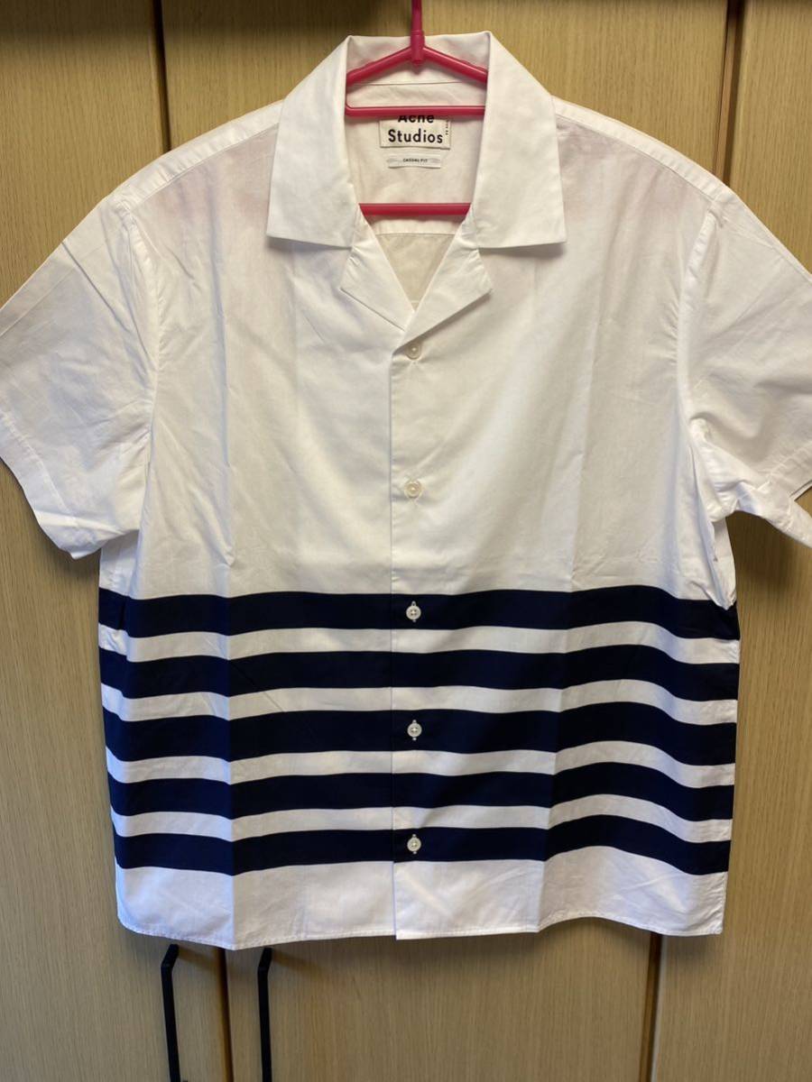 正規 15SS Acne Studios アクネ ストゥディオズ 開襟 オープンカラー ボーダー シャツ 白紺 44 ODY STRIPE SS15 CA 39815 / RN 131738