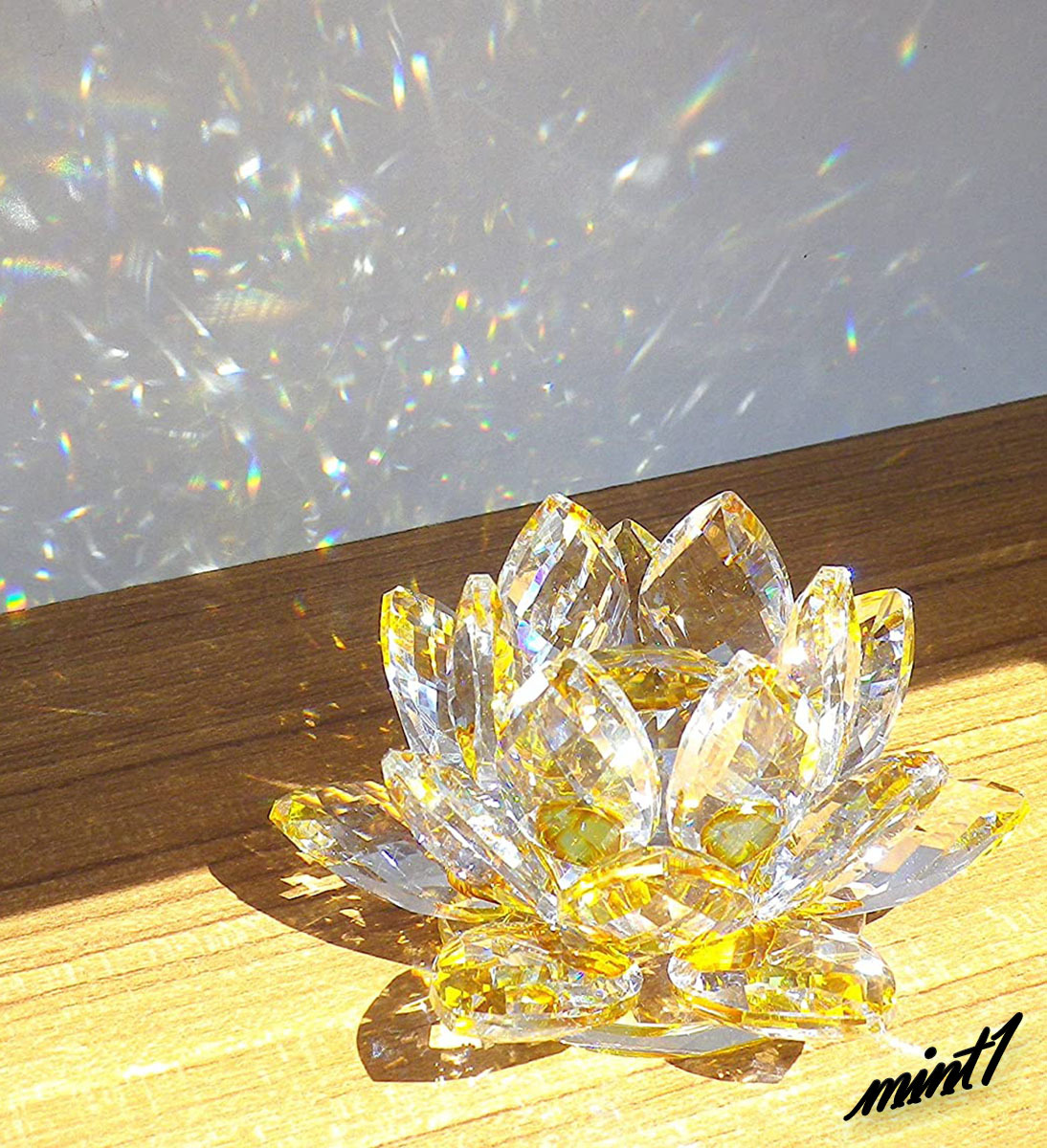 [ luck with money up optimum ] objet d'art lotus yellow Lotus feng shui suncatcher healing interior ornament crystal present 