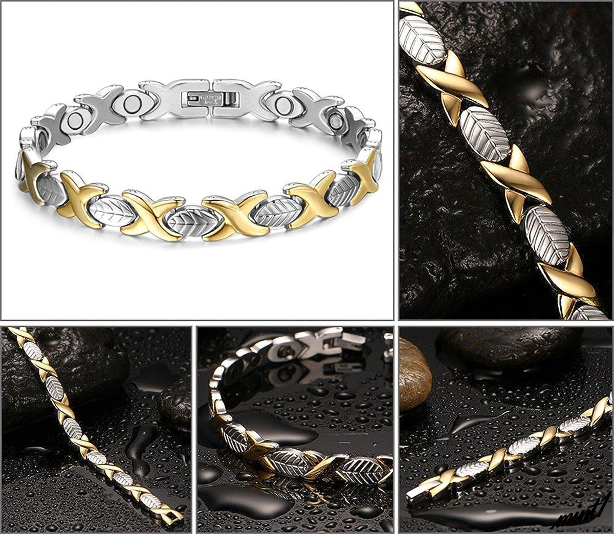 [ leaf × Cross дизайн ] германий браслет нержавеющая сталь аллергия свободный мода женский серебряный 