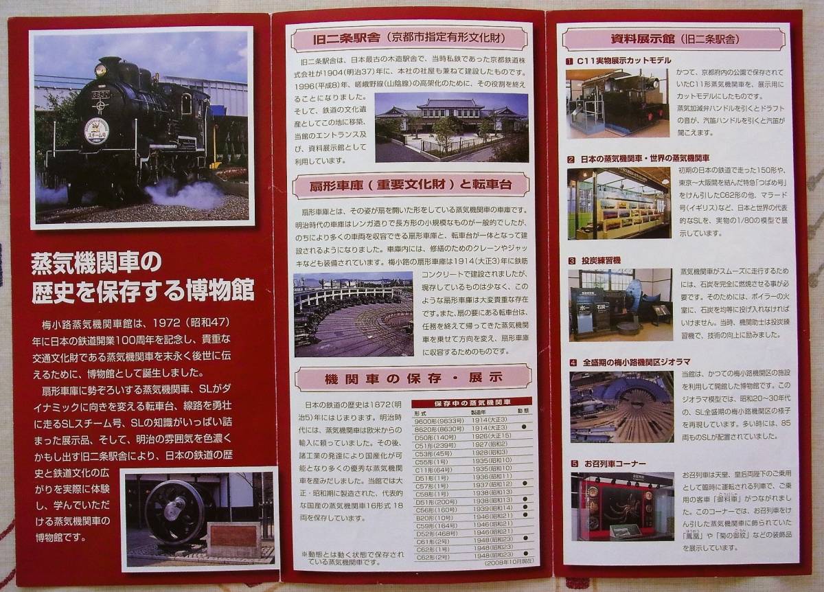 ★☆梅小路蒸気機関車館 リーフレットとスチーム号切符2枚 京都 鉄道博物館☆★の画像2