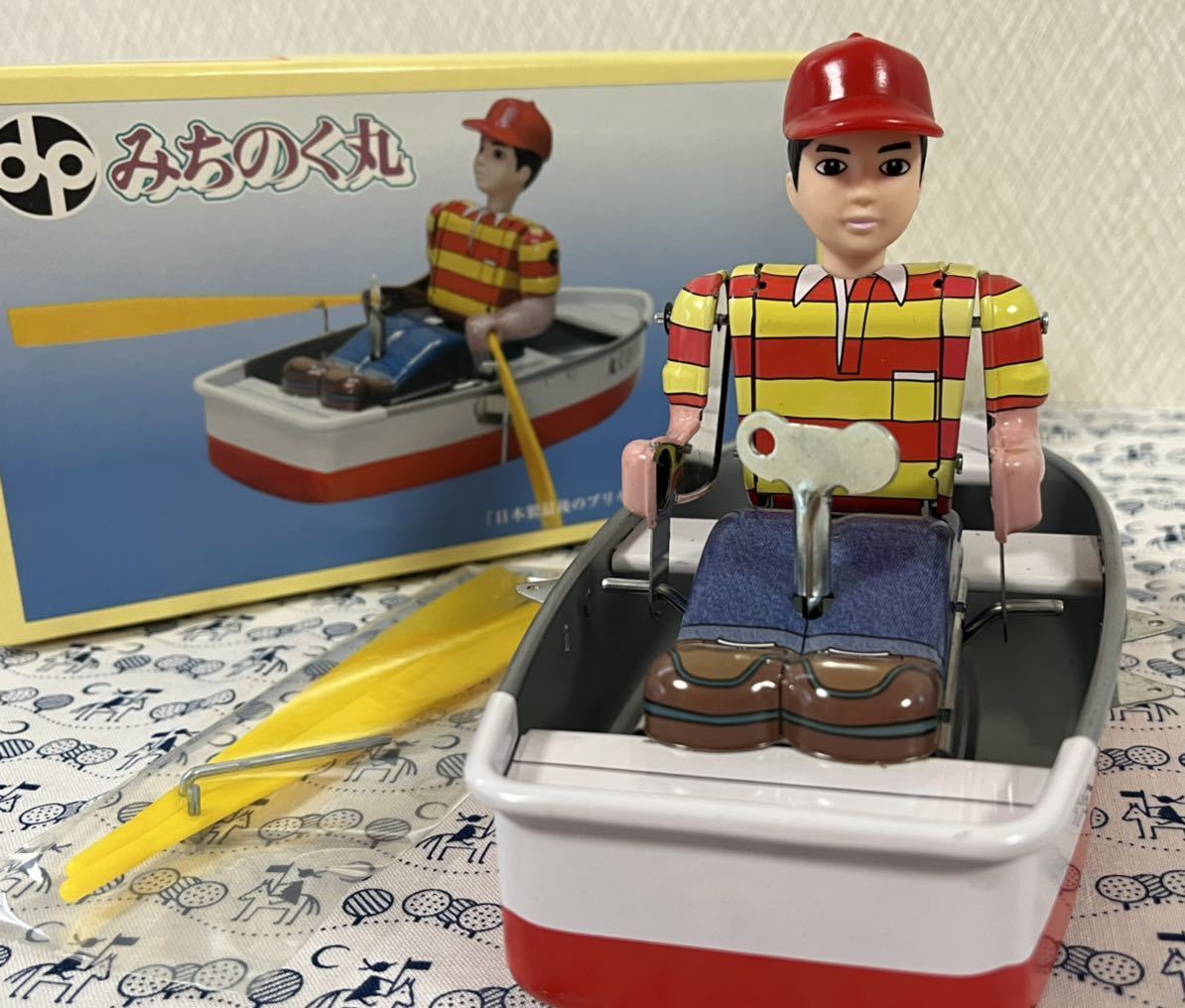 超貴重！日本製最後のブリキ製おもちゃ☆ぜんまい式オール推進ボート☆ブリキ 昭和レトロ MADE IN JAPAN 未使用新品 コレクション 地方銀行