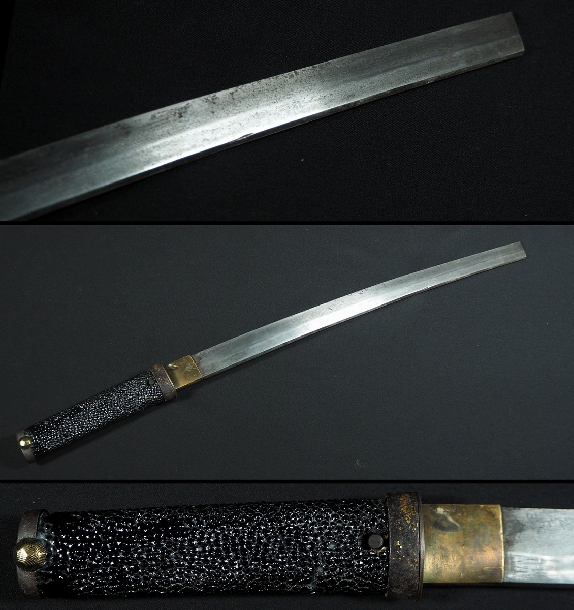 生ぶ出し品 豪壮兜割 粗肌柄黒鞘拵 鉢割 十手 武具 刀装具 登録不要 の