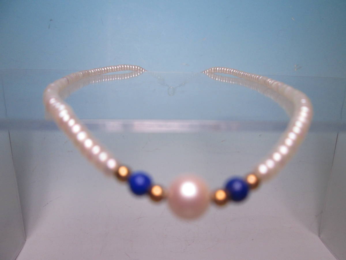 ネット限定】 ☆K18 本真珠珠 6,5mm ラピスラズリ飾り淡水真珠の