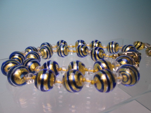 * blow . glass Gold & blue. . volume sphere. necklace & earrings in set 72g