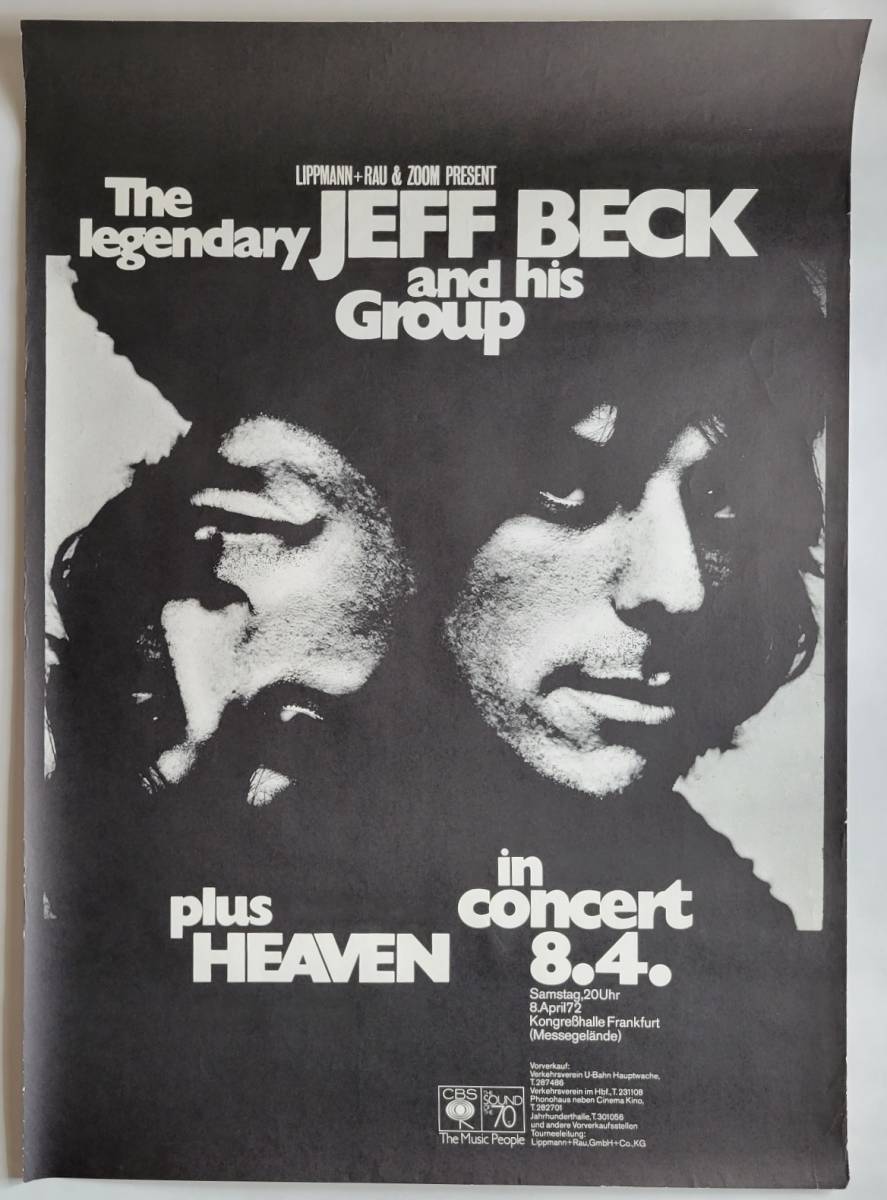 JEFF BECK ポスター 1972年 GERMANY TOUR 第二期 ジェフ ベック グループ ツアー LIVE POSTER コンサート GROUP ライヴ 公演 告知 PROMO_画像1