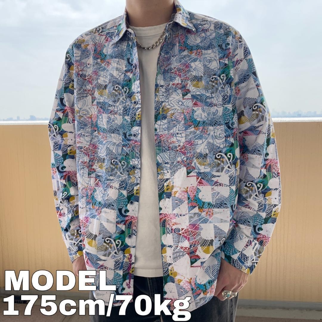 国産品 ロバートグラハム 黄色 水色 ブルー ホワイト XL 刺繍シャツ アート柄 総柄 その他 国産品 ロバートグラハム 黄色 水色 ブルー ホワイト XL 刺繍シャツ アート柄 総柄 その他